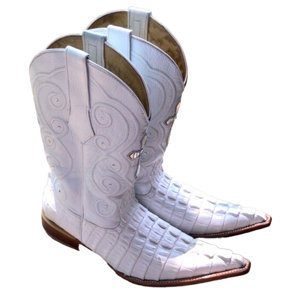 JOE BOOTS BY ARLES POINTY TOE CROC PATTERN LEATHER BOOTS WHITE MX 27 US 8